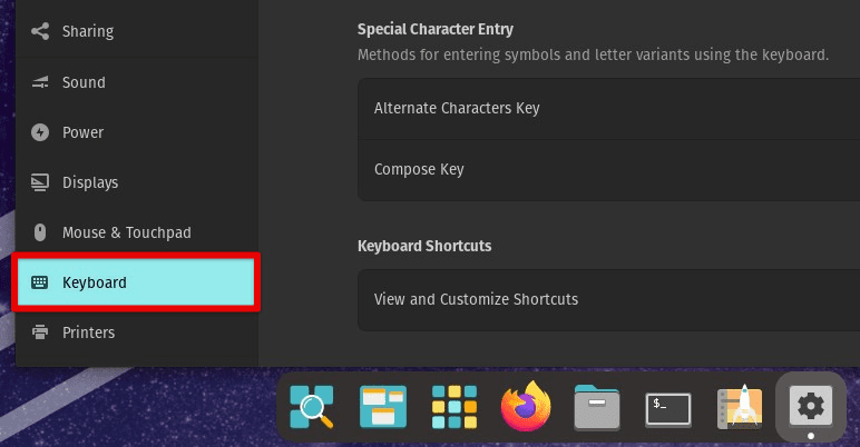 Opening keyboard settings