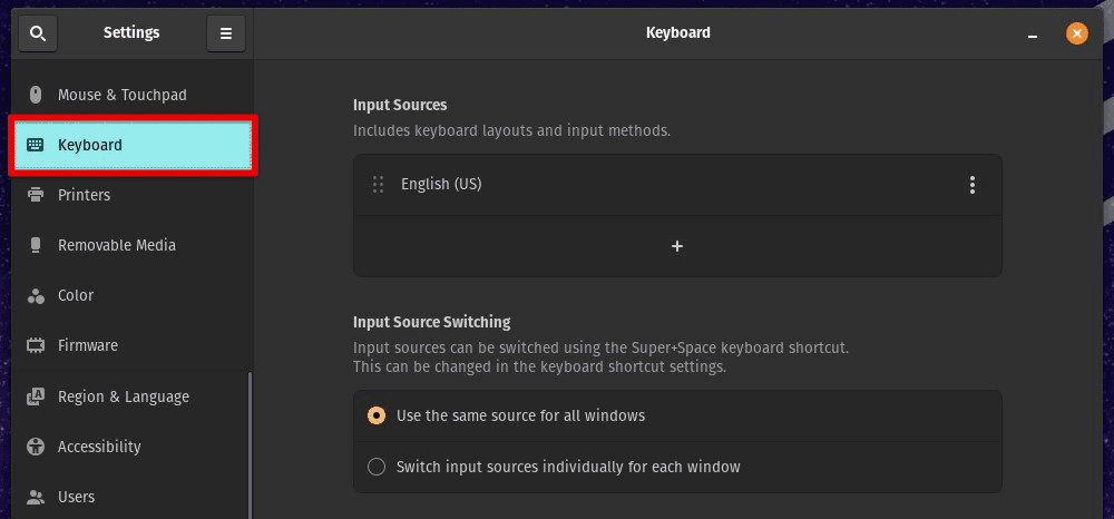 Opening keyboard settings