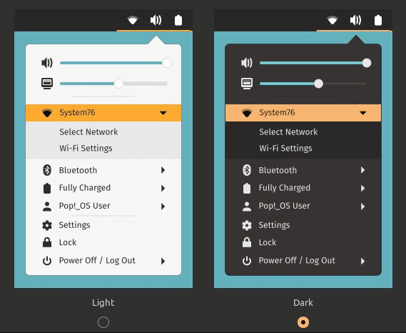 Pop!_OS light and dark modes