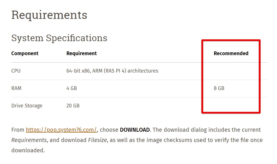 Recommended hardware requirements