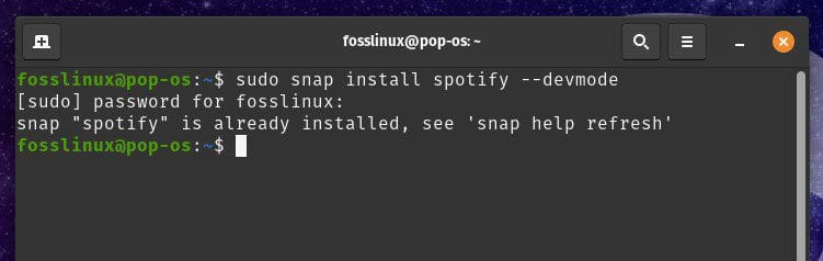 Running spotify snap package in devmode