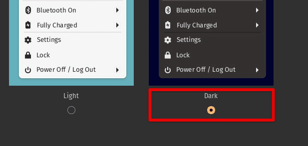 Selecting dark mode