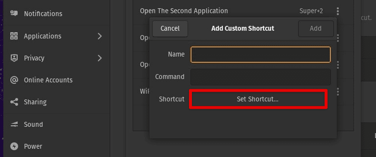 Setting shortcut