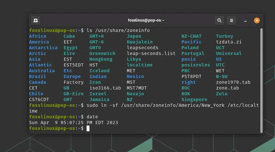 showing and changing the time zone