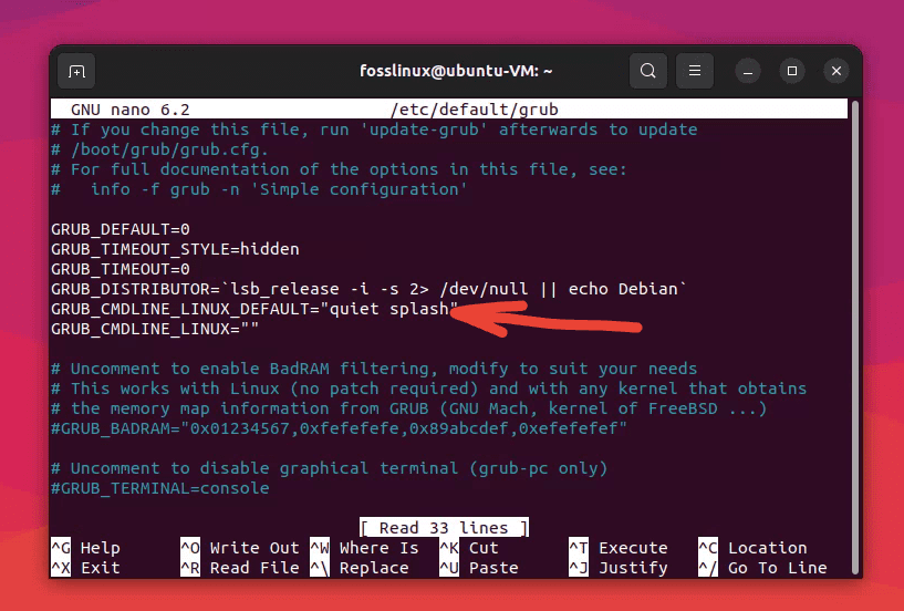 showing default grub values in ubuntu