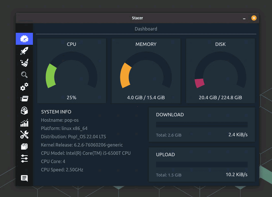 stacer user interface