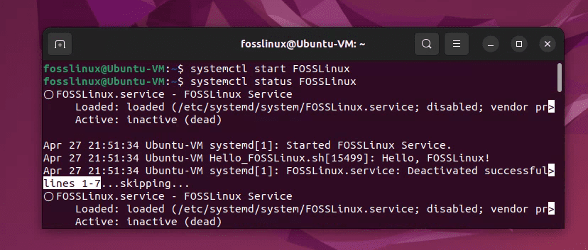 starting and checking a systemd service