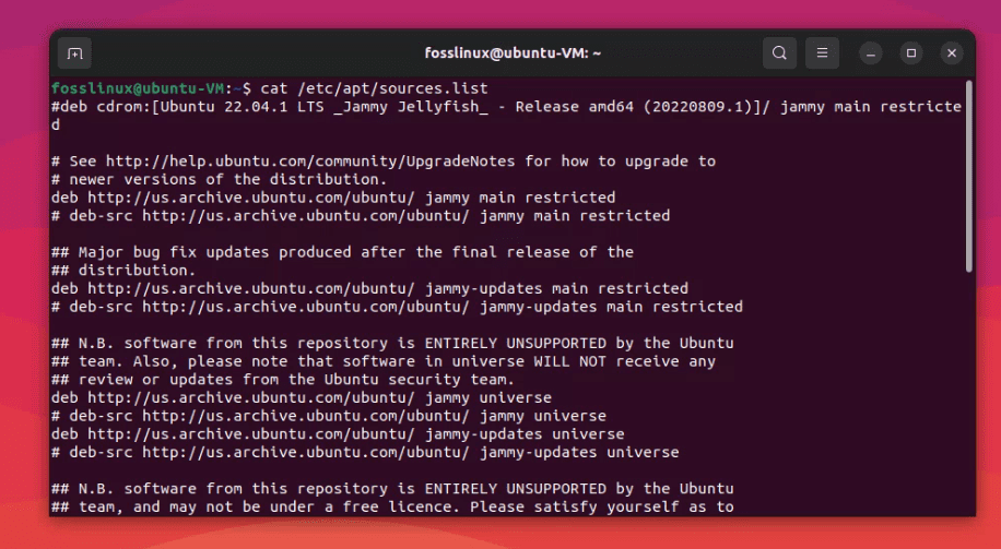 ubuntu 22.04 lts sources.list file content