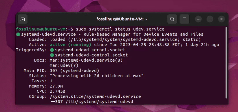 udev service running in ubuntu 22.04