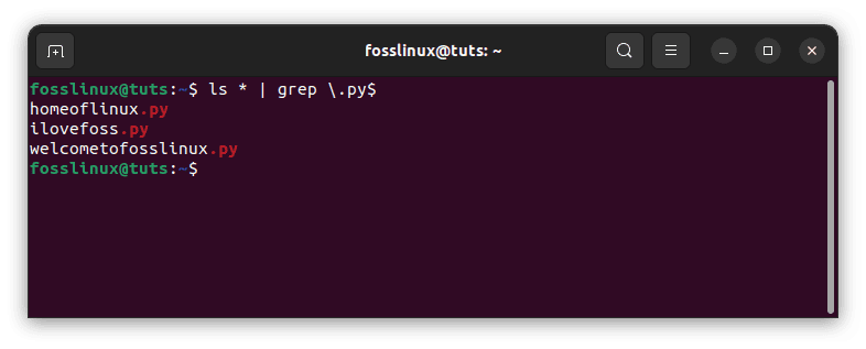 use the grep command to locate all files with a .py extension