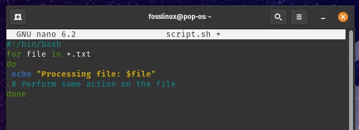 Using for loop in a bash script