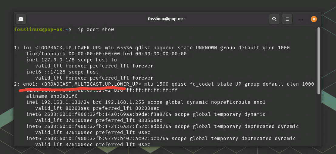 using ip command to find network interfaces