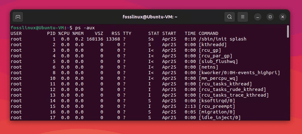 using ps command to see pid