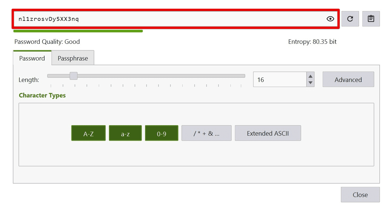 Using strong and random passwords