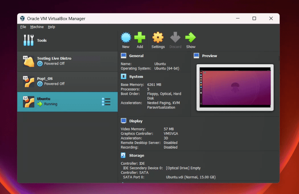 virtualbox user interface