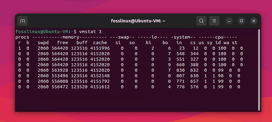 vmstat command usage