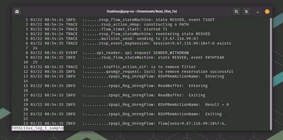 less command usage with line numbers