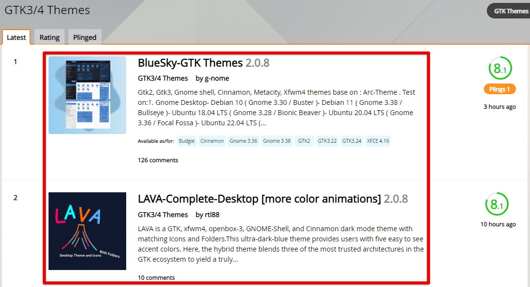 Downloading themes from Gnome Look