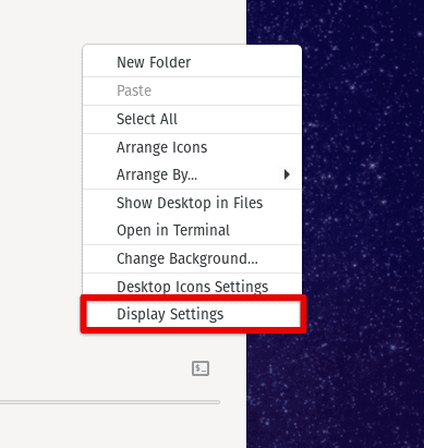Opening display settings in Pop!_OS