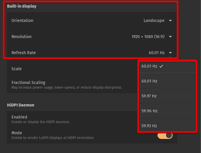 Resolution and refresh rate