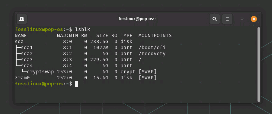 viewing list of partitions using lsblk