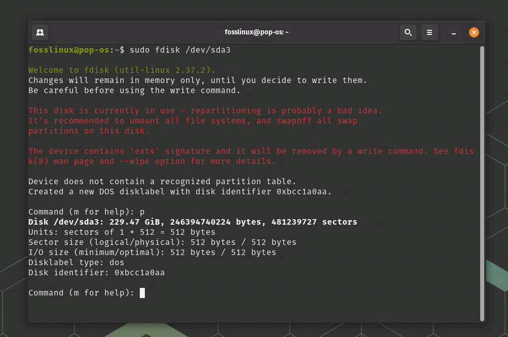 fdisk usage