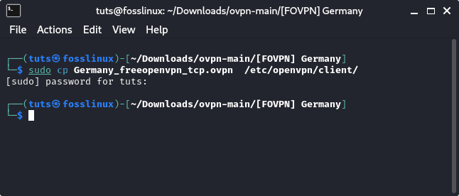 copy openvpn config file to the client's directory