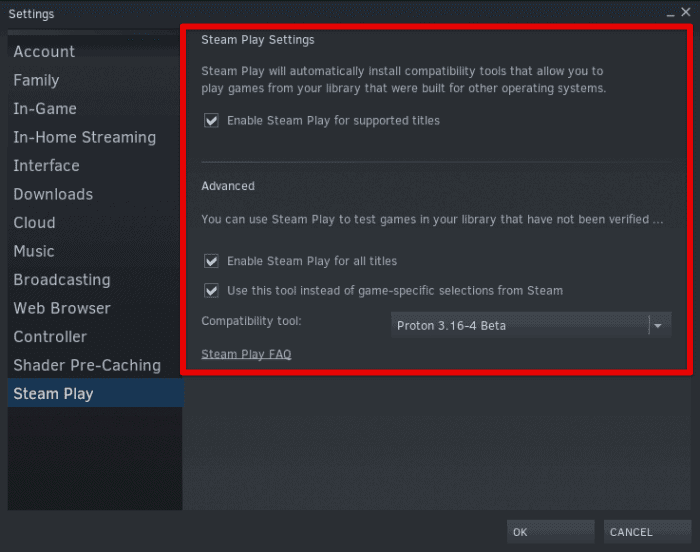 Enabling Steam Play (Proton)