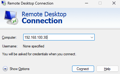 enter remote desktop ip address