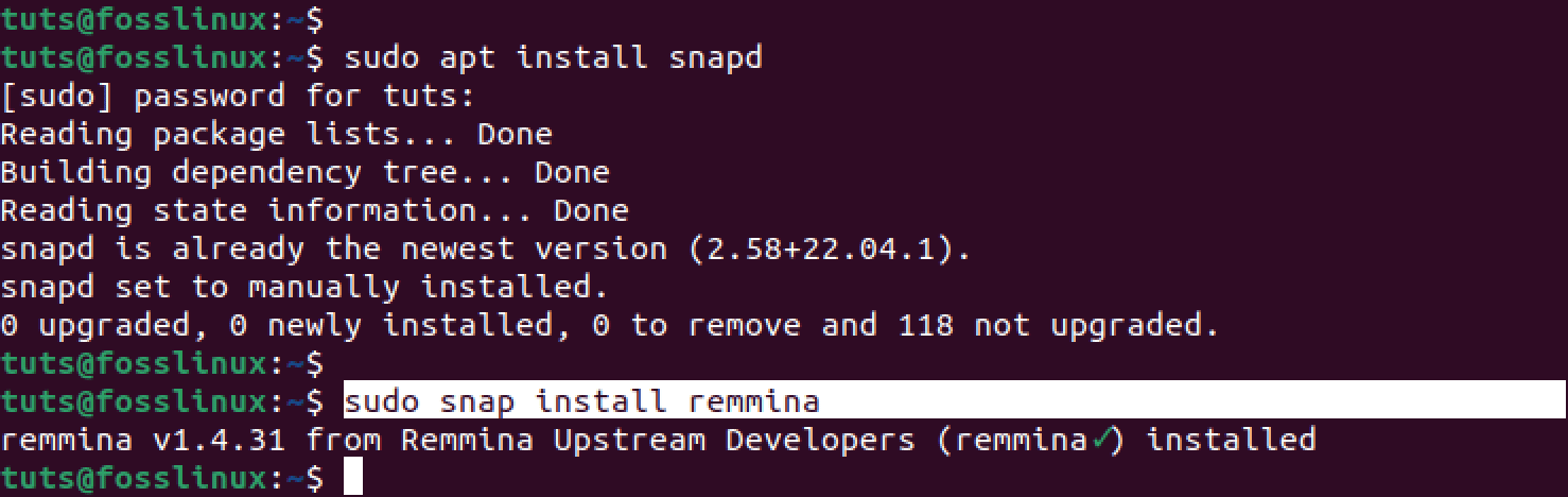 install remmina with snap