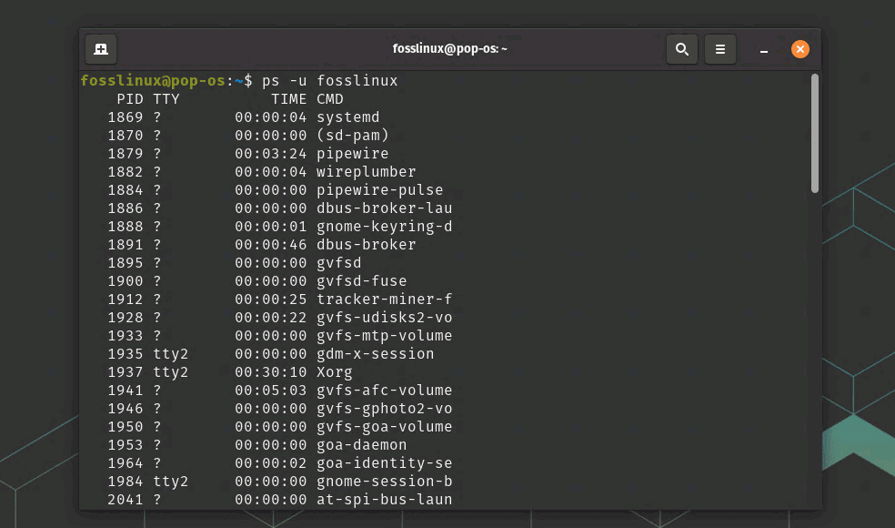 ps command usage to get pid