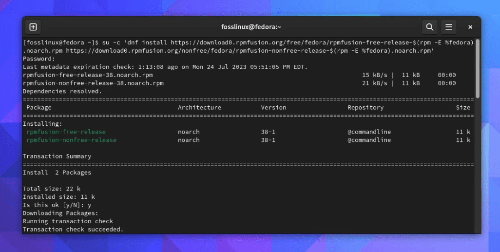 adding rpm fusion repo to fedora linux 38