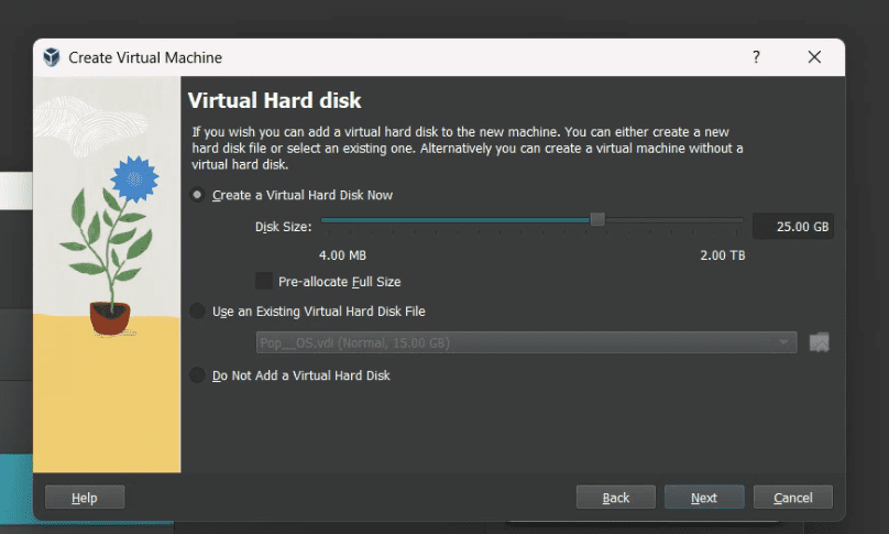 allocating virtual hard disk size