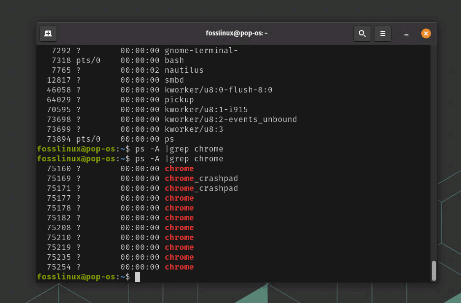 finding pid of chrome example