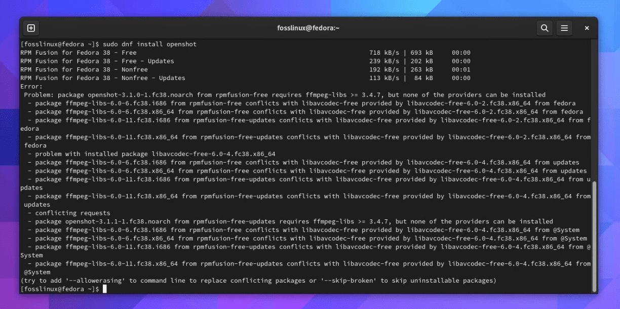 installing openshot on fedora linux 38