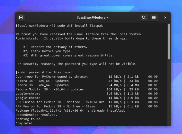 installing flatpak on fedora