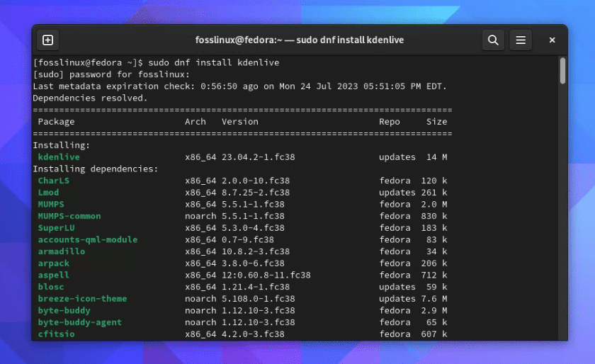 installing kdenlive on fedora linux 38