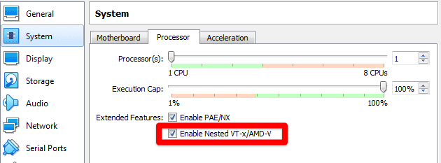 nested vt x enabled on virtualbox