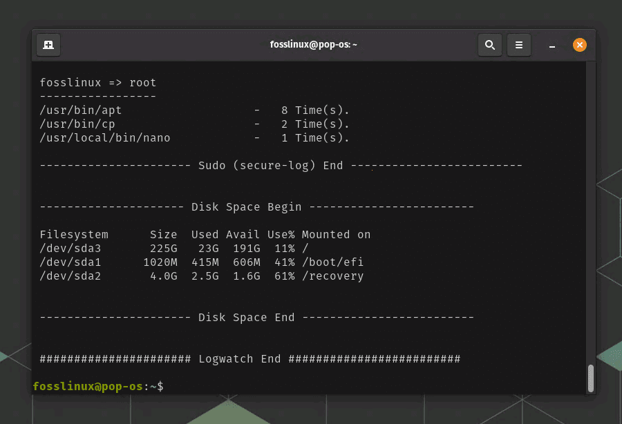 running logwatch report on pop! os