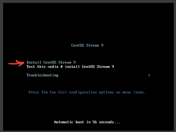 centos stream 9 boot screen