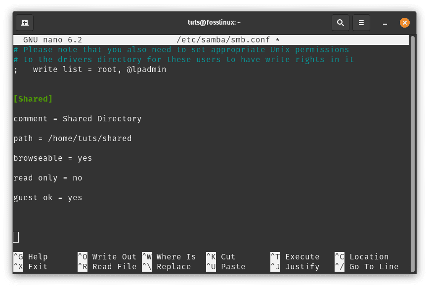 configure samba shared file