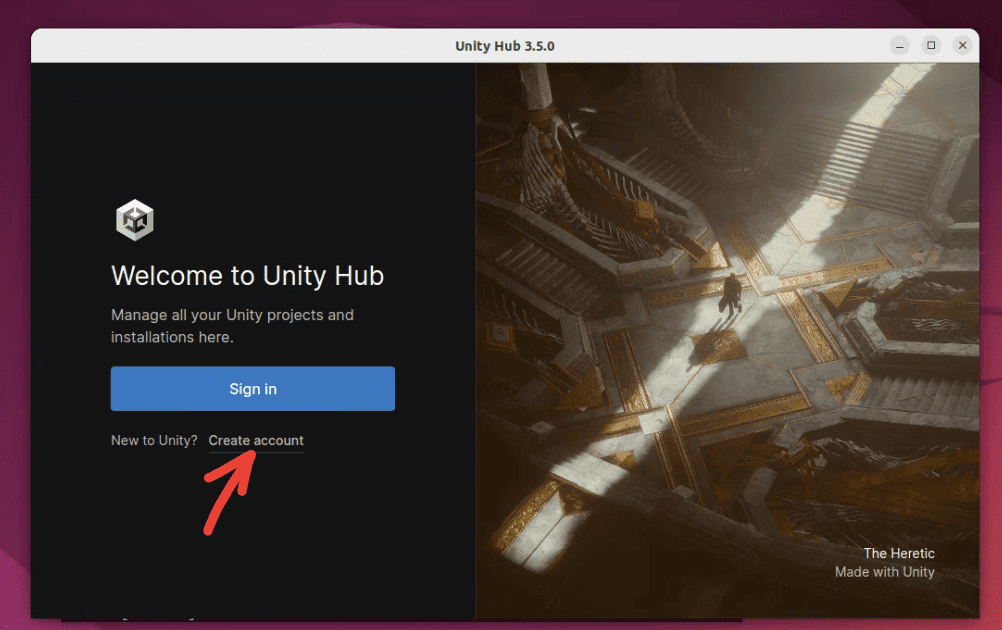 create unity hub account