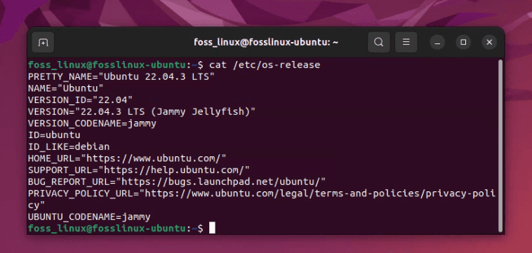 fetching ubuntu version details using cat command