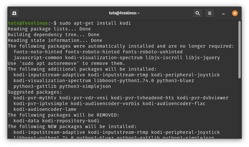 install kodi via the commandline