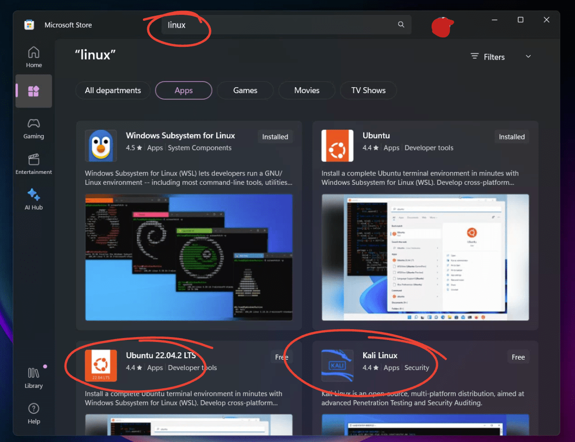 looking for other linux distributions in microsoft store on windows 11