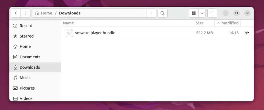 renaming the downloaded vmware player file