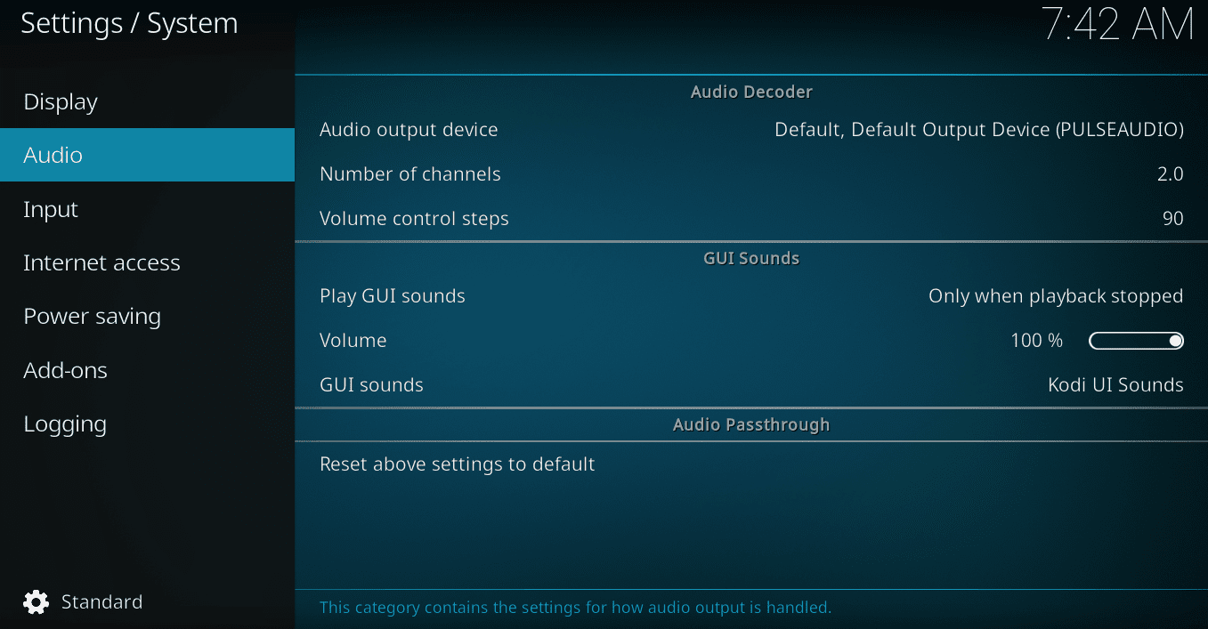 select audio settings min