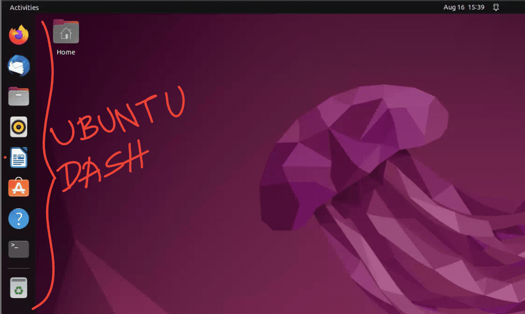 showing dash on ubuntu 22.04