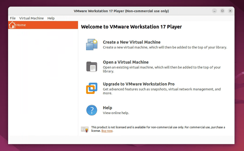 vmware player free version running on ubuntu