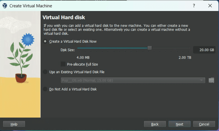 virtualbox settings disk size